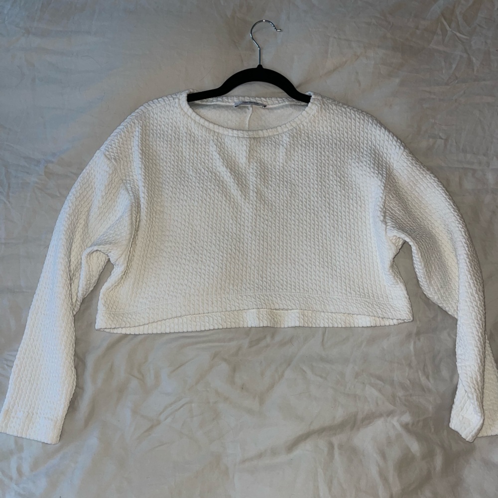 Cropped White Knit Sweater - Zara Trafaluc Collection